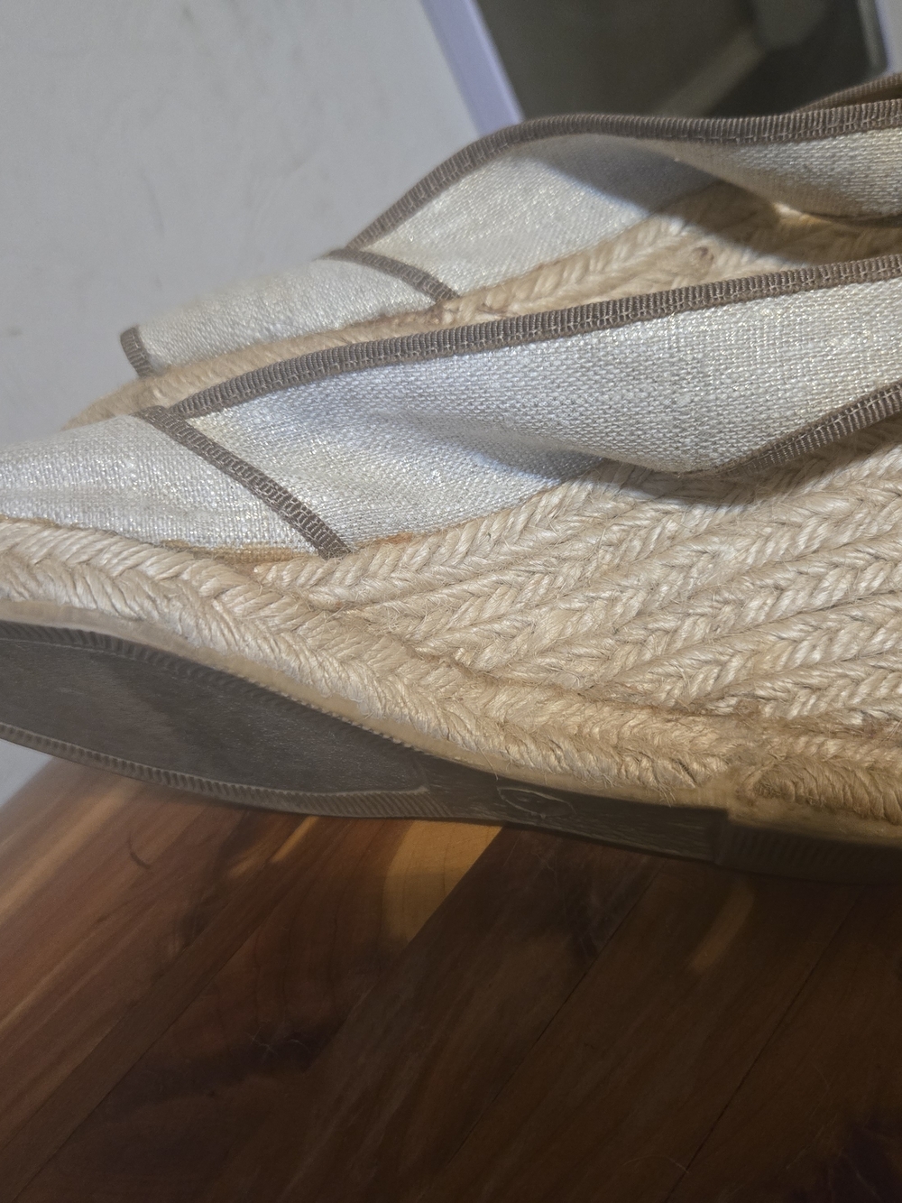J. Crew Cream and Brown Espadrille Wedge Slip-On Size 9 - Picture 2 of 7